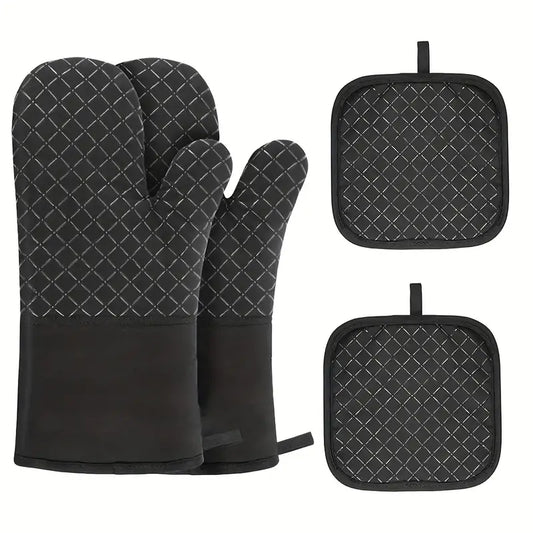 4pcs Silicone Oven Mitts And Pot Holder
