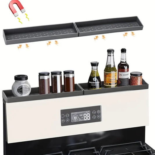 Stove Top Shelf 30 Inch, Silicone Magnetic Seasoning Storage Shelf For Stove, Kitchen Spice Rack Organizer
