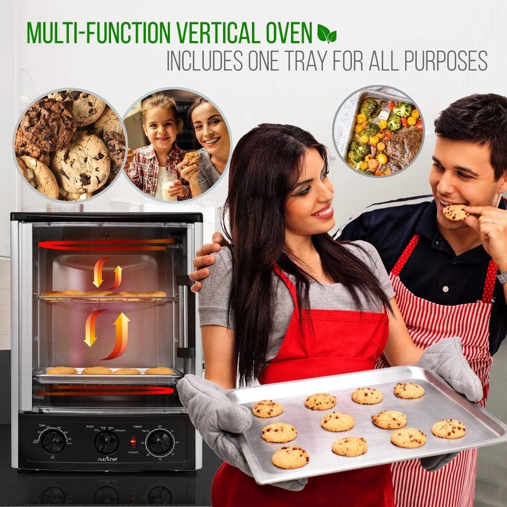 Upgraded Multi-Function Rotisserie Oven - Vertical Countertop Oven with Bake, 2 Shelves 1500 Watt