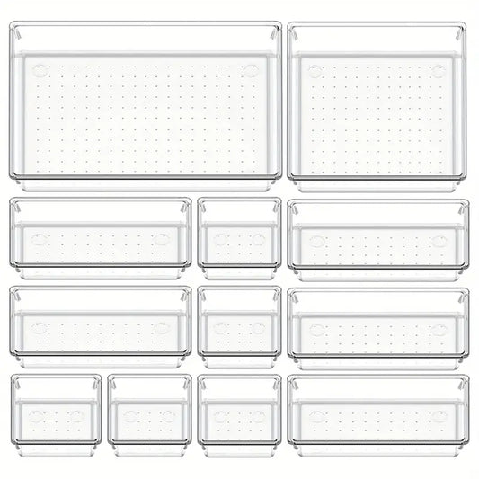 10/12 Pcs Drawer Organizer Set, 4 Varied Size Bathroom And Kitchen Drawer Cabinet Organizer Trays For Makeup, Jewelry, Utensils And Gadgets