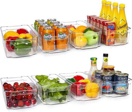 Refrigerator Organizer Bins - 8pcs Clear Plastic Bins For Fridge, Freezer