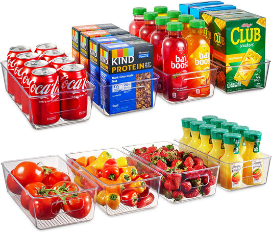 Set Of 8 Refrigerator Pantry Organizer Bins - Clear Food Storage Baskets for Kitchen