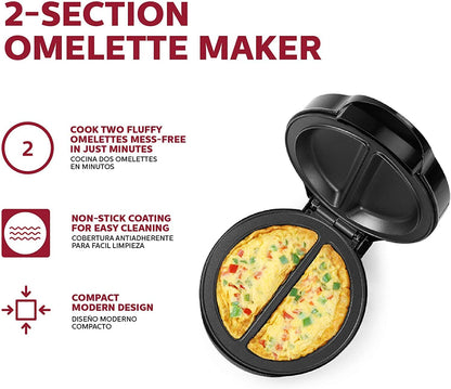 Non-Stick Omelet Maker, Black/Stainless Steel Makes 2 Portions Easy